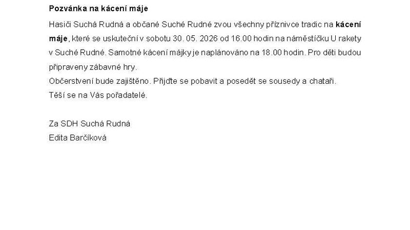 Pozvánka na kácení máje