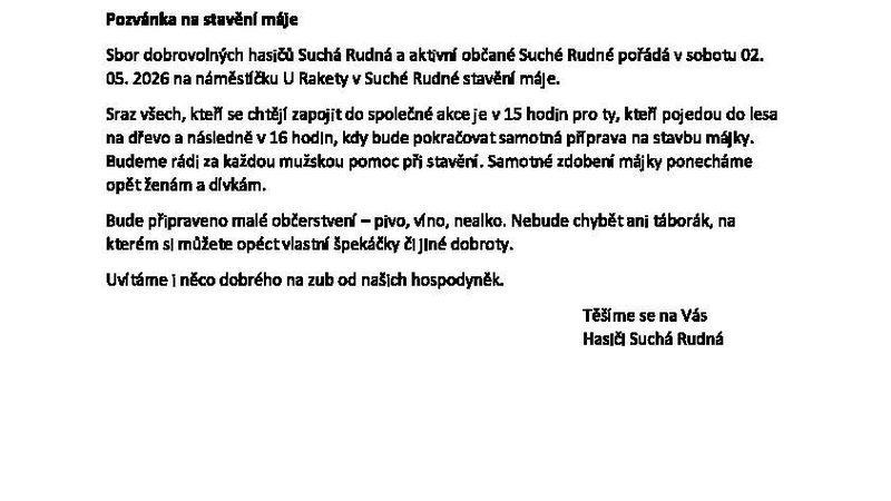 Pozvánka na stavění máje