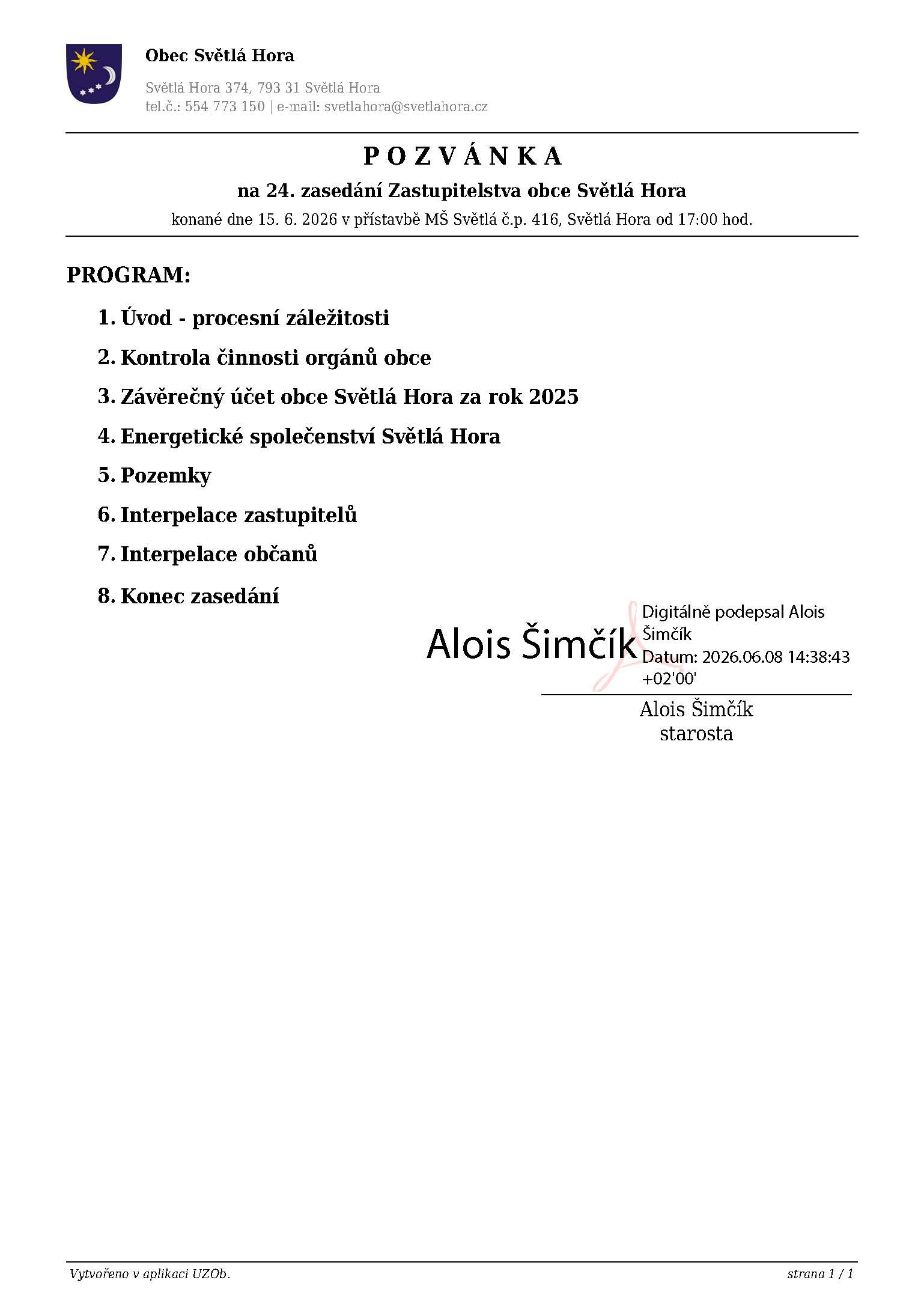 ZASEDÁNÍ ZASTUPITELSTVA OBCE