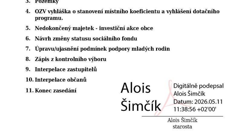 ZASEDÁNÍ ZASTUPITELSTVA OBCE