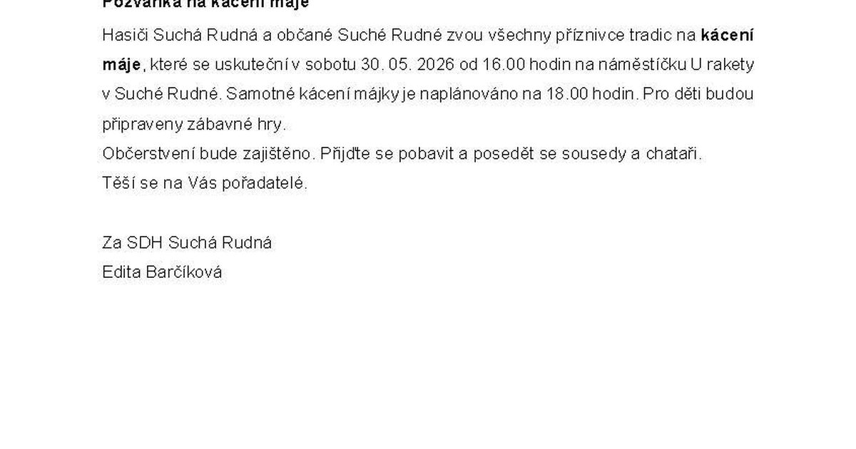 Pozvánka na kácení máje