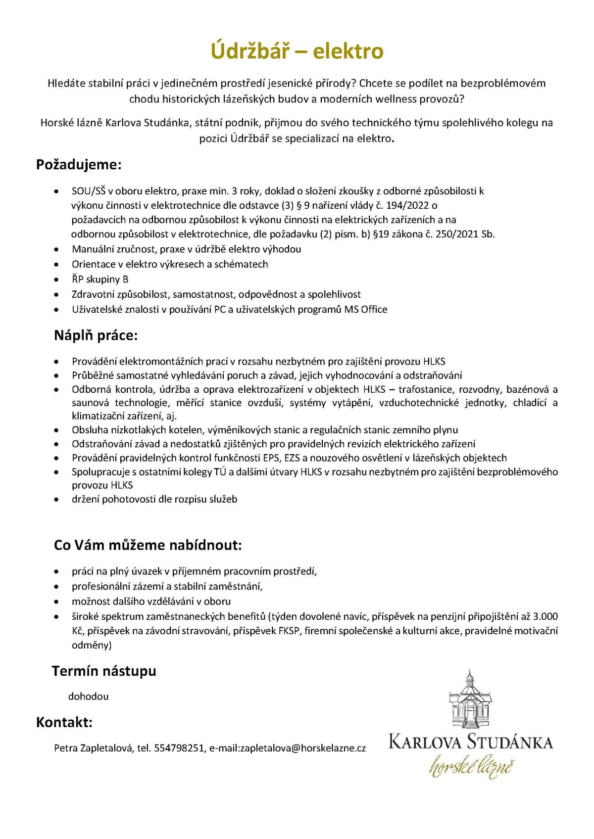 Údržbář - elektro