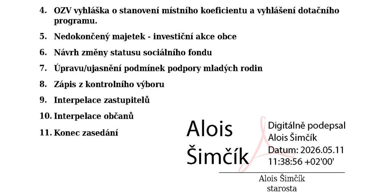 ZASEDÁNÍ ZASTUPITELSTVA OBCE