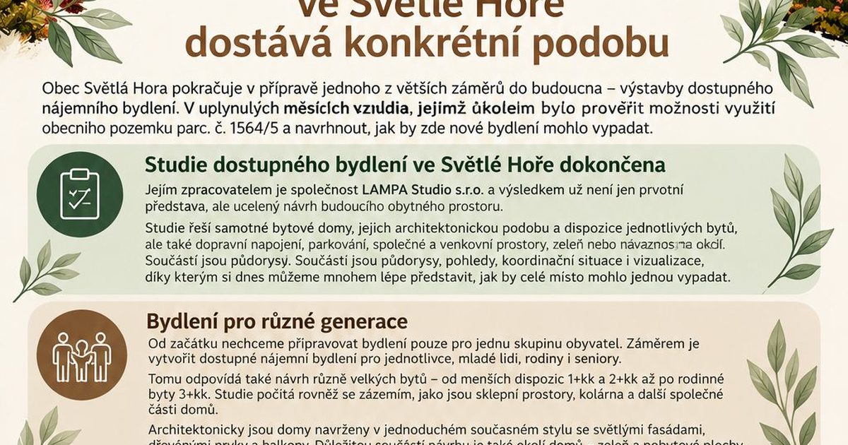 Dostupné bydlení ve Světlé Hoře
