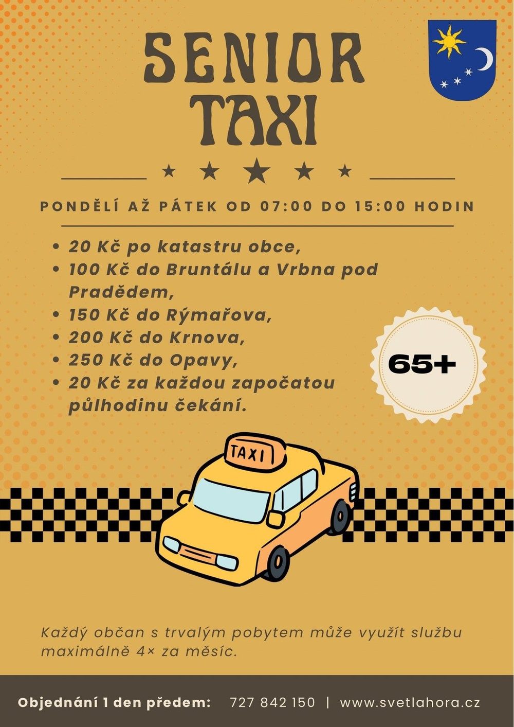 Senior Taxi — leták se sazebníkem